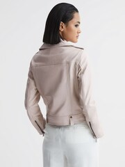 Reiss Off White Santiago Leather Biker Jacket - Image 5 of 7
