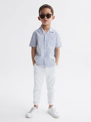 Reiss Navy Stripe Saka Senior Cuban Collar Striped Short Sleeve Shirt - Image 1 of 6