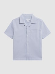 Reiss Navy Stripe Saka Senior Cuban Collar Striped Short Sleeve Shirt - Image 2 of 6