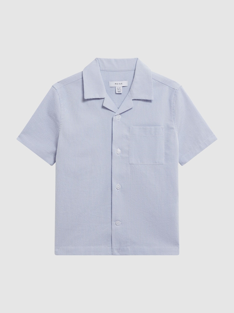 Reiss Navy Stripe Saka Senior Cuban Collar Striped Short Sleeve Shirt - Image 2 of 6