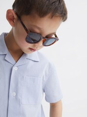 Reiss Navy Stripe Saka Senior Cuban Collar Striped Short Sleeve Shirt - Image 4 of 6