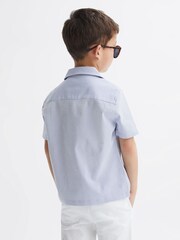 Reiss Navy Stripe Saka Senior Cuban Collar Striped Short Sleeve Shirt - Image 5 of 6