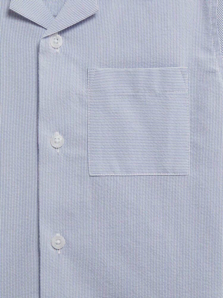 Reiss Navy Stripe Saka Senior Cuban Collar Striped Short Sleeve Shirt - Image 6 of 6