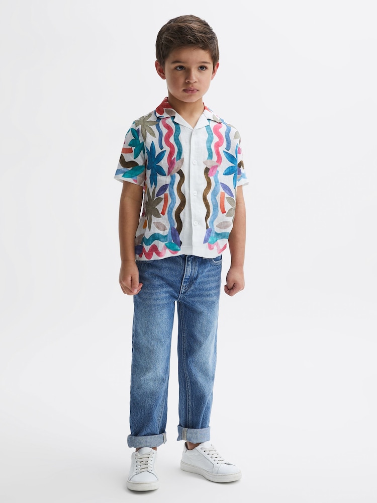 Reiss Multi Delphi 9-12 yrs Linen Floral Cuban Collar Shirt - Image 1 of 6