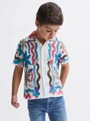 Reiss Multi Delphi 9-12 yrs Linen Floral Cuban Collar Shirt - Image 3 of 6