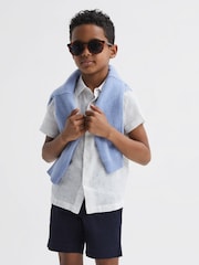 Reiss White Holiday 9-13 yrs Short Sleeve Linen Shirt - Image 3 of 7