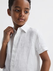 Reiss White Holiday 9-13 yrs Short Sleeve Linen Shirt - Image 4 of 7