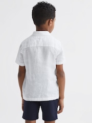 Reiss White Holiday 9-13 yrs Short Sleeve Linen Shirt - Image 5 of 7