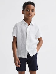 Reiss White Holiday 9-13 yrs Short Sleeve Linen Shirt - Image 6 of 7