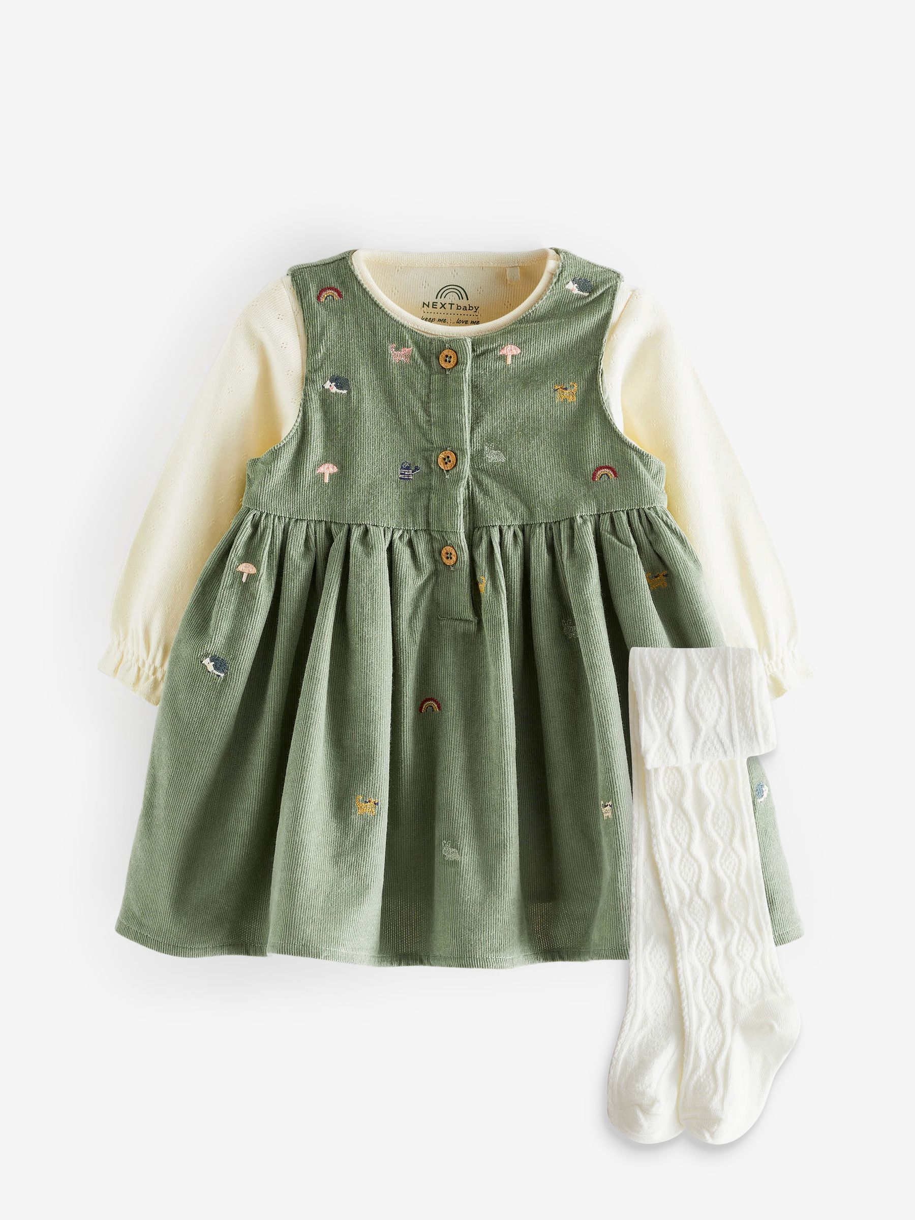 Buy Green Baby Pinafore Dress And Bodysuit 3 Piece Set 0mths 2yrs from Next Luxembourg