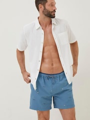 FatFace Blue Trevose Shark Swim Shorts - Image 1 of 6