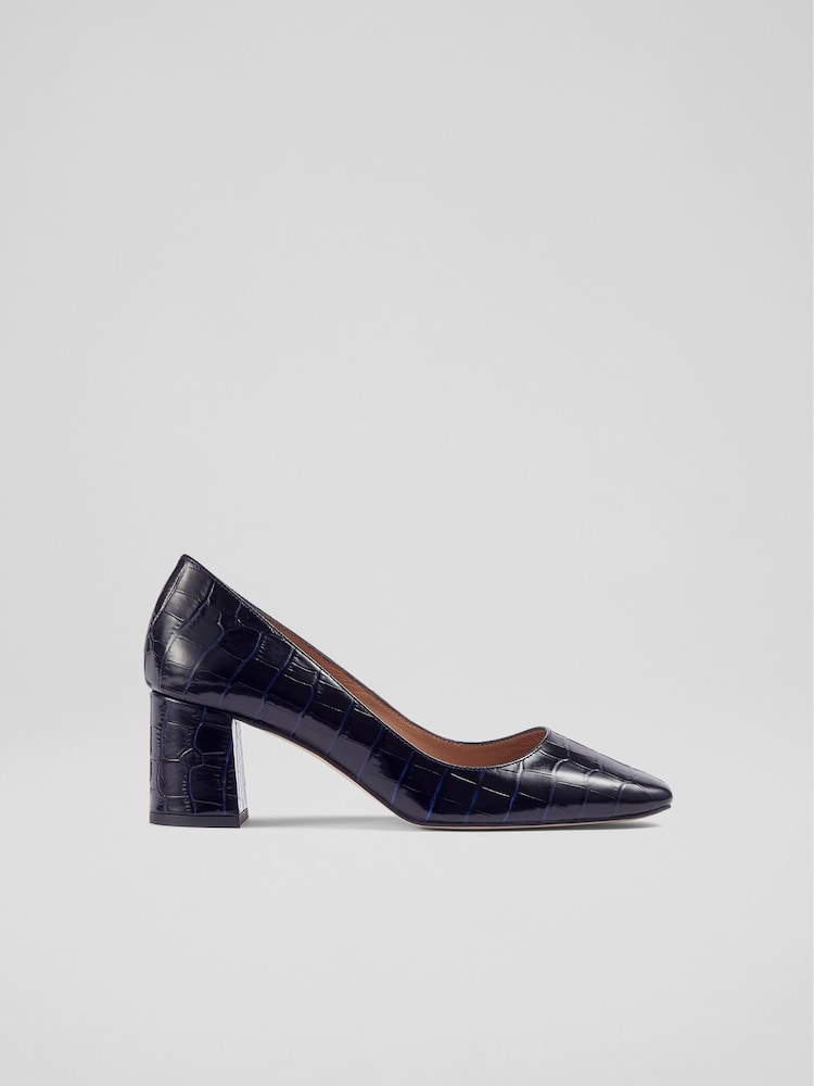 LK Bennett Blue Sally Croc Effect Leather Courts - Image 1 of 4 LK Bennett Blue Sally Croc Effect Leather Courts - Image 1 of 4