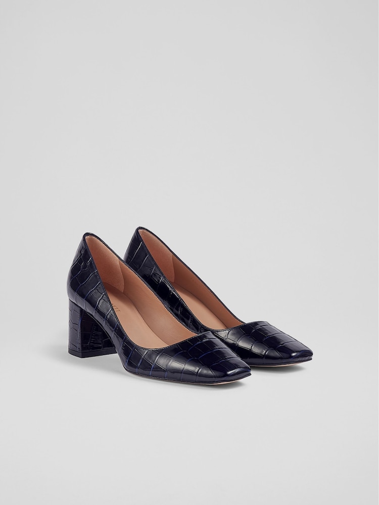 LK Bennett Blue Sally Croc Effect Leather Courts - Image 2 of 4 LK Bennett Blue Sally Croc Effect Leather Courts - Image 2 of 4