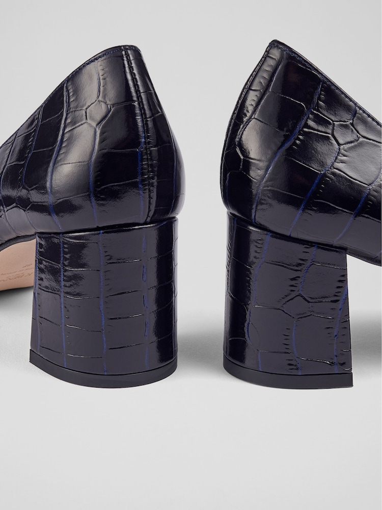 LK Bennett Blue Sally Croc Effect Leather Courts - Image 4 of 4 LK Bennett Blue Sally Croc Effect Leather Courts - Image 4 of 4