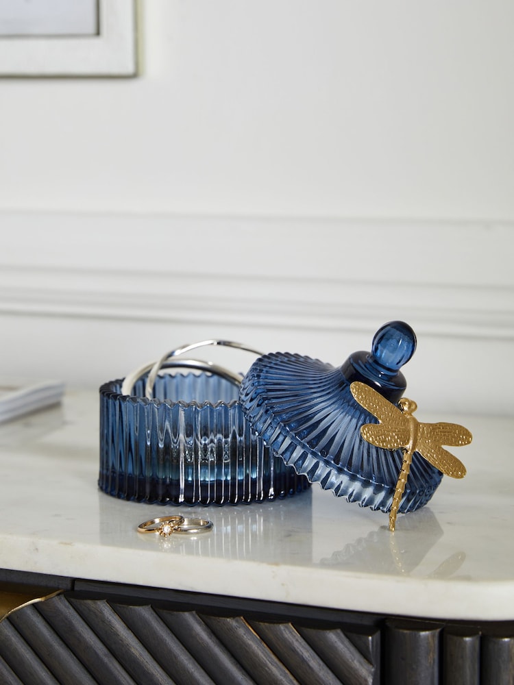 Navy Dragonfly Glass Trinket Pot - Image 2 of 5 Navy Dragonfly Glass Trinket Pot - Image 2 of 5