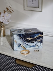 Navy Marble Effect Large Glass Jewellery Box - Image 1 of 3