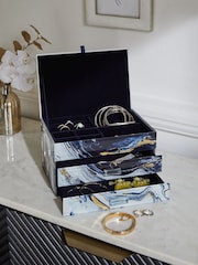 Navy Marble Effect Large Glass Jewellery Box - Image 2 of 3