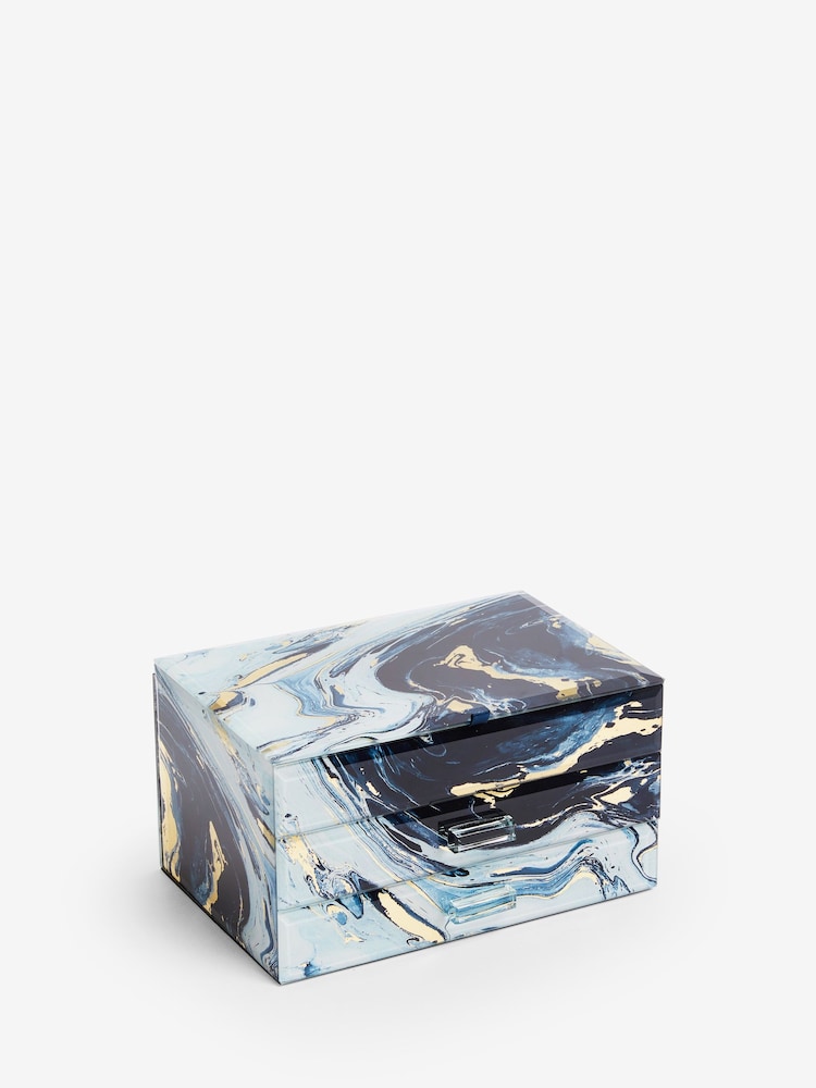 Navy Marble Effect Large Glass Jewellery Box - Image 3 of 3