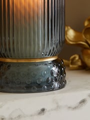 Blue Ribbed Glass Hurricane Candle Holder Medium - Image 2 of 5