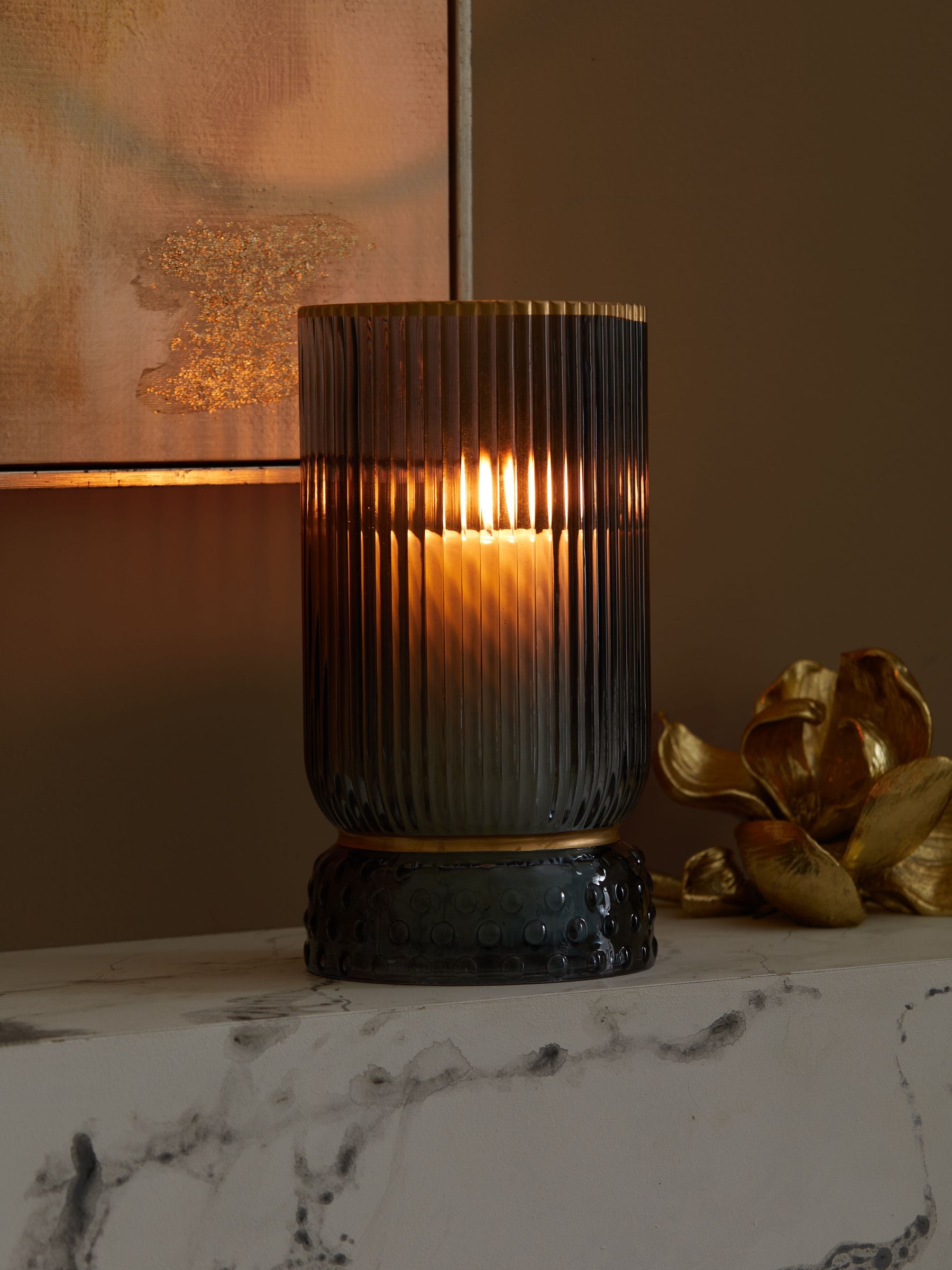 NEXT Ribbed Glass Hurricane Candle Holder - Thumbnail 3