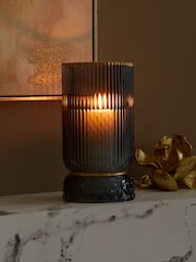 Blue Ribbed Glass Hurricane Candle Holder Medium - Image 3 of 5