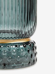 Blue Ribbed Glass Hurricane Candle Holder Medium - Image 5 of 5