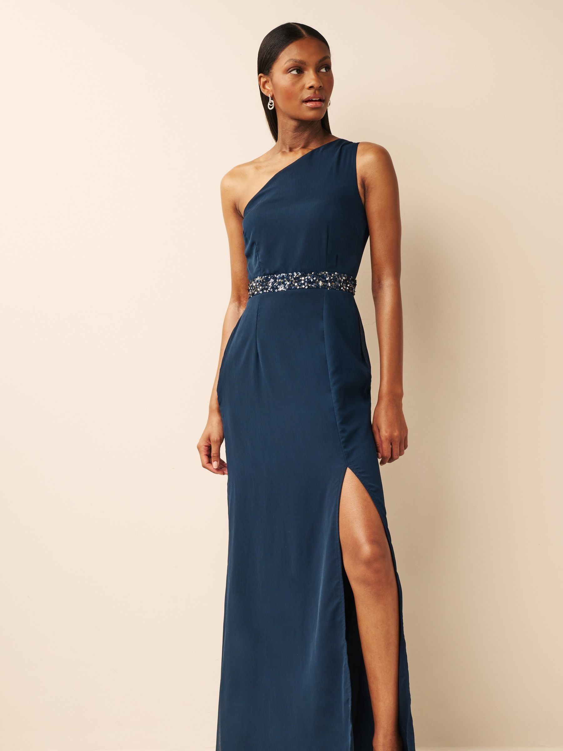 Buy Anaya With Love Blue One Shoulder Maxi Bridesmaid Dress With Embellished Waistband from Next Luxembourg