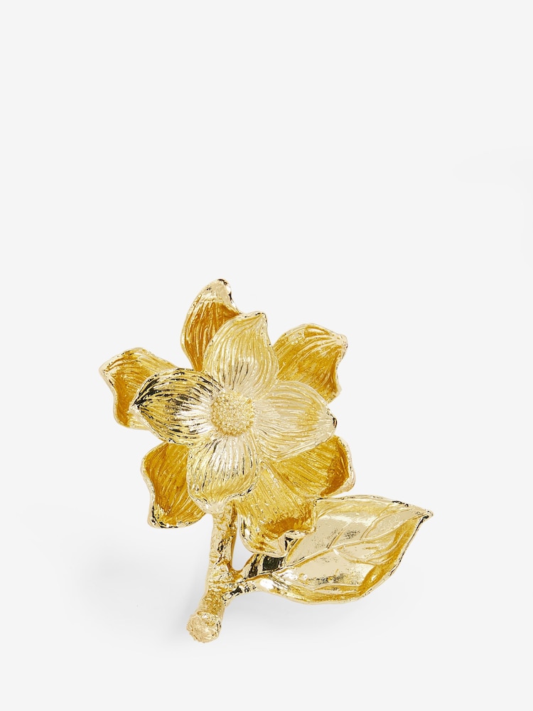 Gold Cast Metal Flower Ring Holder - Image 2 of 3 Gold Cast Metal Flower Ring Holder - Image 2 of 3