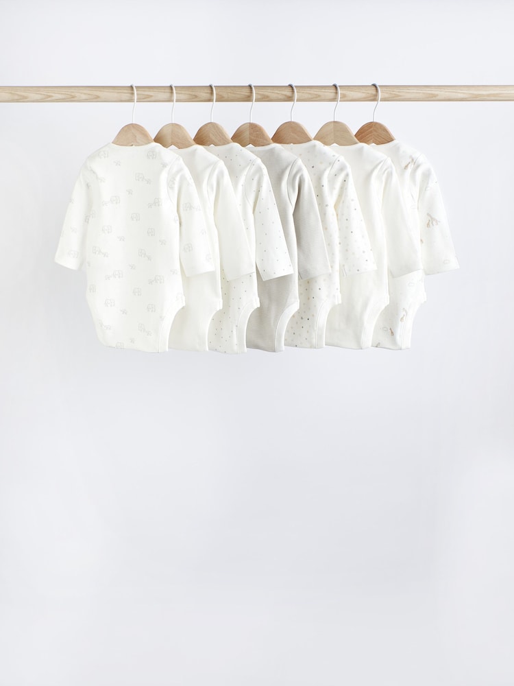 Delicate White Animal 7 Pack Baby Printed Long Sleeve Bodysuits - Image 2 of 7