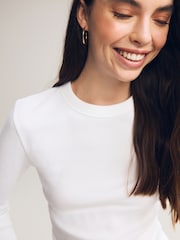 White Long Sleeve Ribbed Crew Neck Top - Image 1 of 7