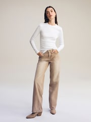 White Long Sleeve Ribbed Crew Neck Top - Image 2 of 7