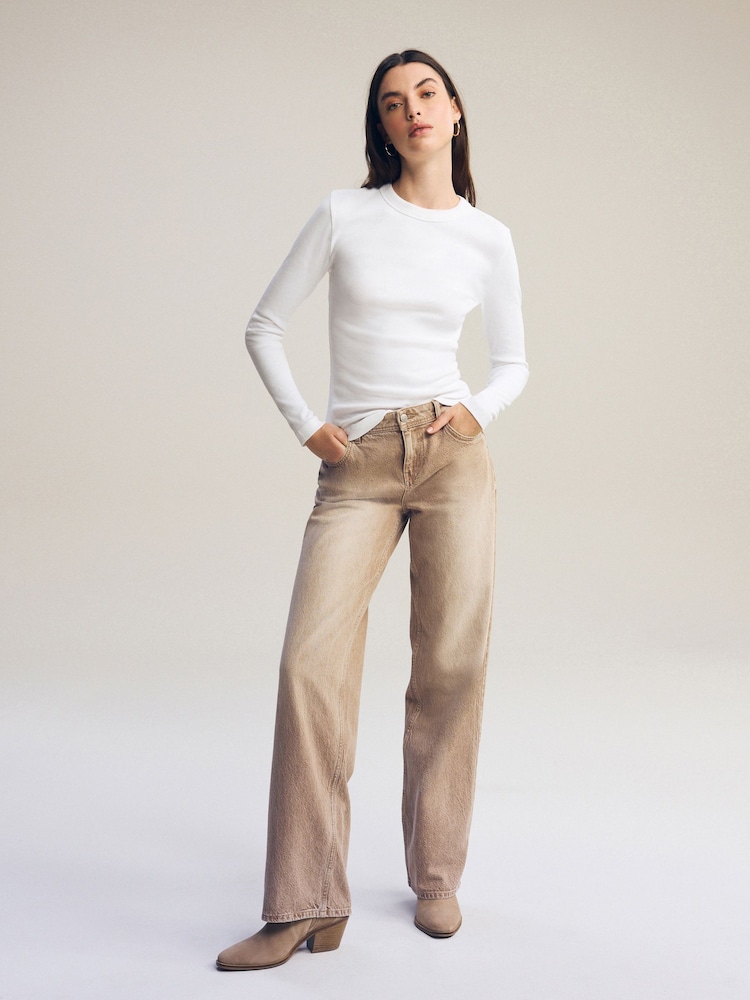 White Long Sleeve Ribbed Crew Neck Top - Image 2 of 7