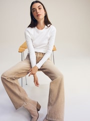 White Long Sleeve Ribbed Crew Neck Top - Image 3 of 7