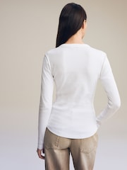 White Long Sleeve Ribbed Crew Neck Top - Image 5 of 7