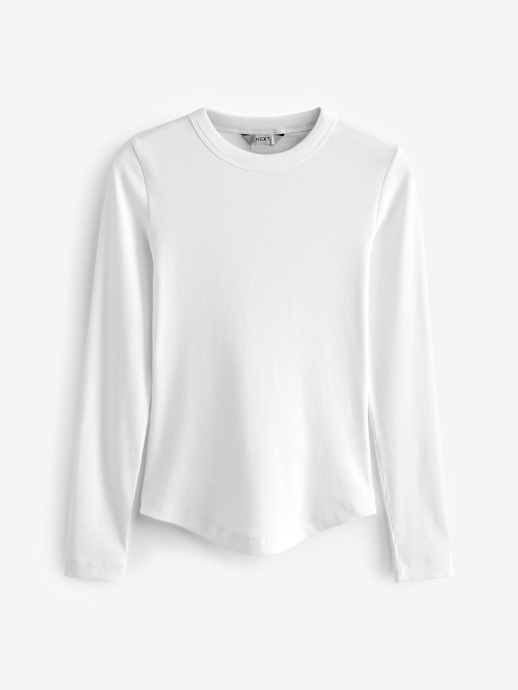 Buy White Long Sleeve Ribbed Crew Neck Top from Next Ireland