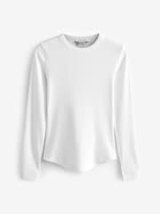 White Long Sleeve Ribbed Crew Neck Top - Image 6 of 7