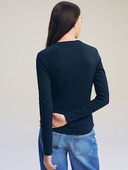 Azul marino - Top de canalé de manga larga con cuello redondo - Imagen 4 de 7