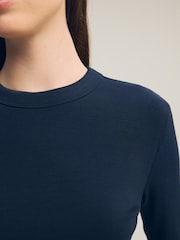 Azul marino - Top de canalé de manga larga con cuello redondo - Imagen 5 de 7