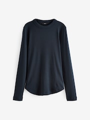 Azul marino - Top de canalé de manga larga con cuello redondo - Imagen 6 de 7