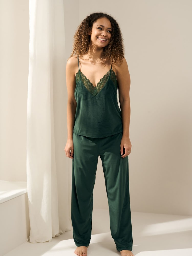 Truly Green Emerald Velour Cami And Trouser Set - Image 1 of 5