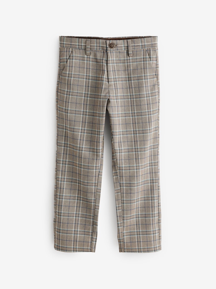 Grey/Stone Natural Smart Check Trousers (12mths-16yrs) - Image 1 of 3