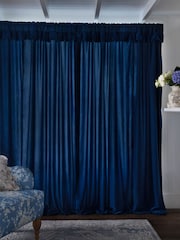 Shabby Chic by Rachel Ashwell® Blue Pencil Pleat Velvet Ruffle Lined Curtains - Image 1 of 4