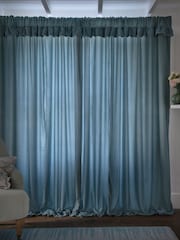 Shabby Chic by Rachel Ashwell® Aqua Blue Pencil Pleat Velvet Ruffle Lined Curtains - Image 1 of 3