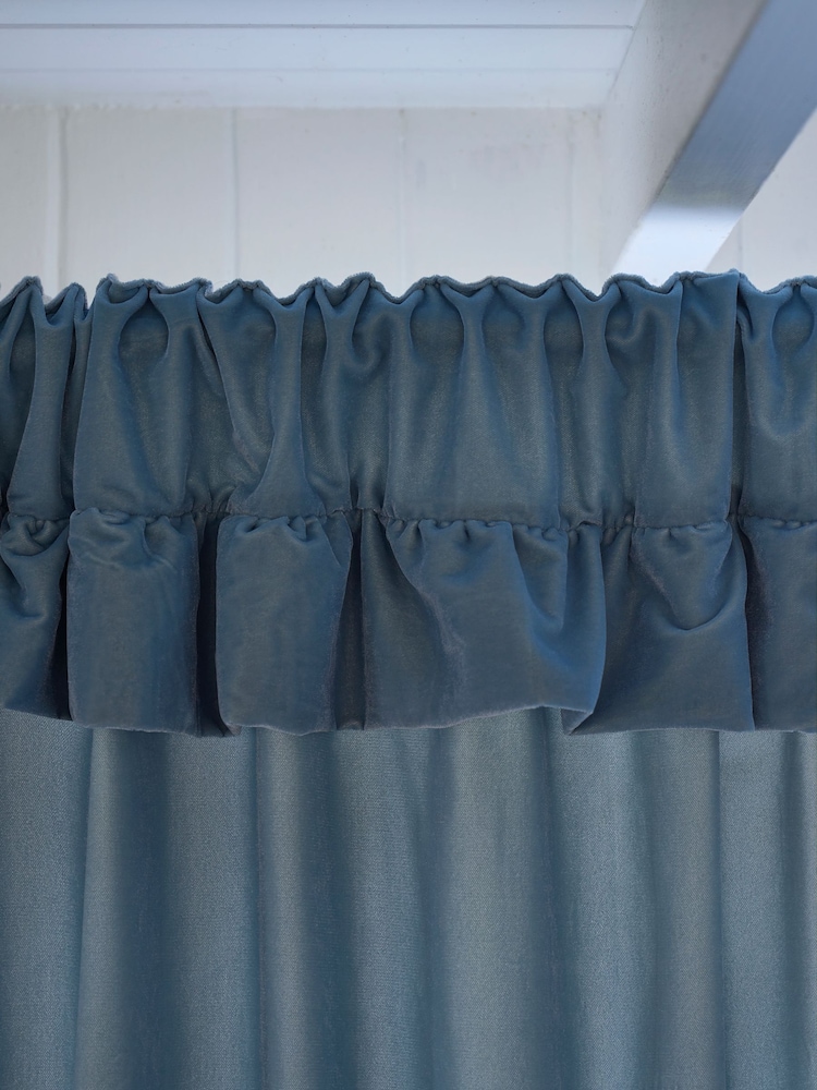 Shabby Chic by Rachel Ashwell® Aqua Blue Pencil Pleat Velvet Ruffle Lined Curtains - Image 3 of 3 Shabby Chic by Rachel Ashwell® Aqua Blue Pencil Pleat Velvet Ruffle Lined Curtains - Image 3 of 3
