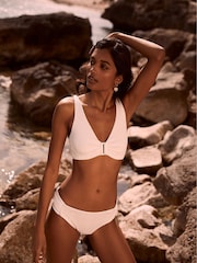 Mint Velvet White Texture Ruched Side Bikini Briefs - Image 1 of 3