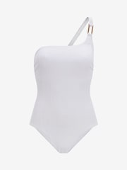 Blanc texturé - Maillot de bain Mint Velvet texturé contrôle du ventre à une épaule - Image 9 of 9