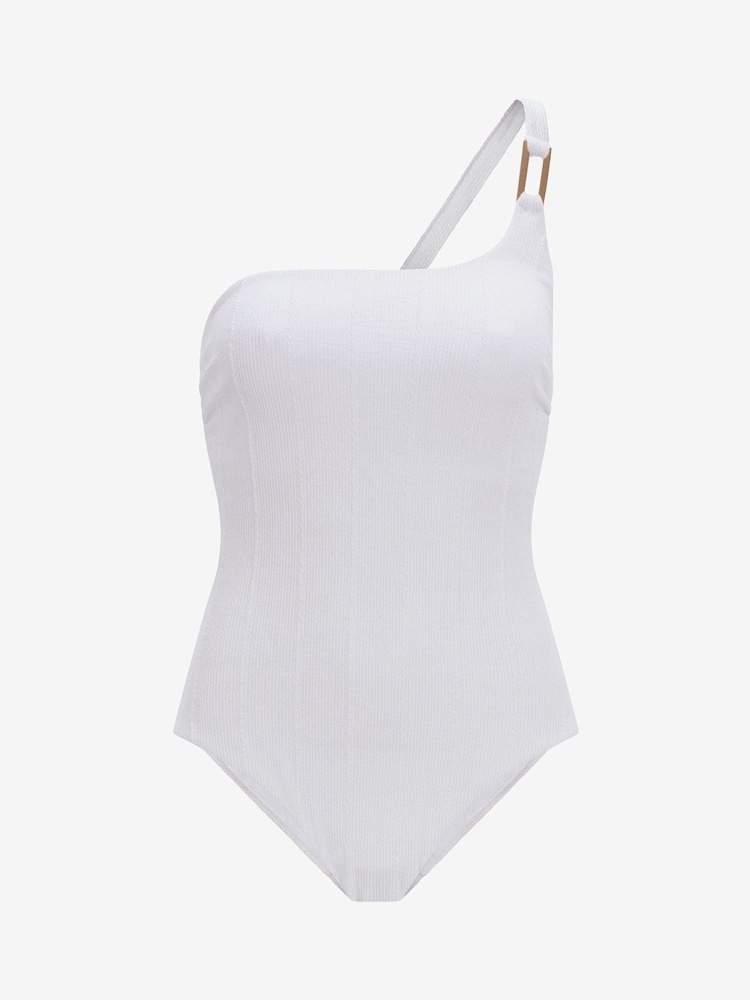 Blanc texturé - Maillot de bain Mint Velvet texturé contrôle du ventre à une épaule - Image 9 of 9