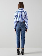 LK Bennett Blue Stripe Camille Cotton-Silk Ruffle Blouse - Image 2 of 5