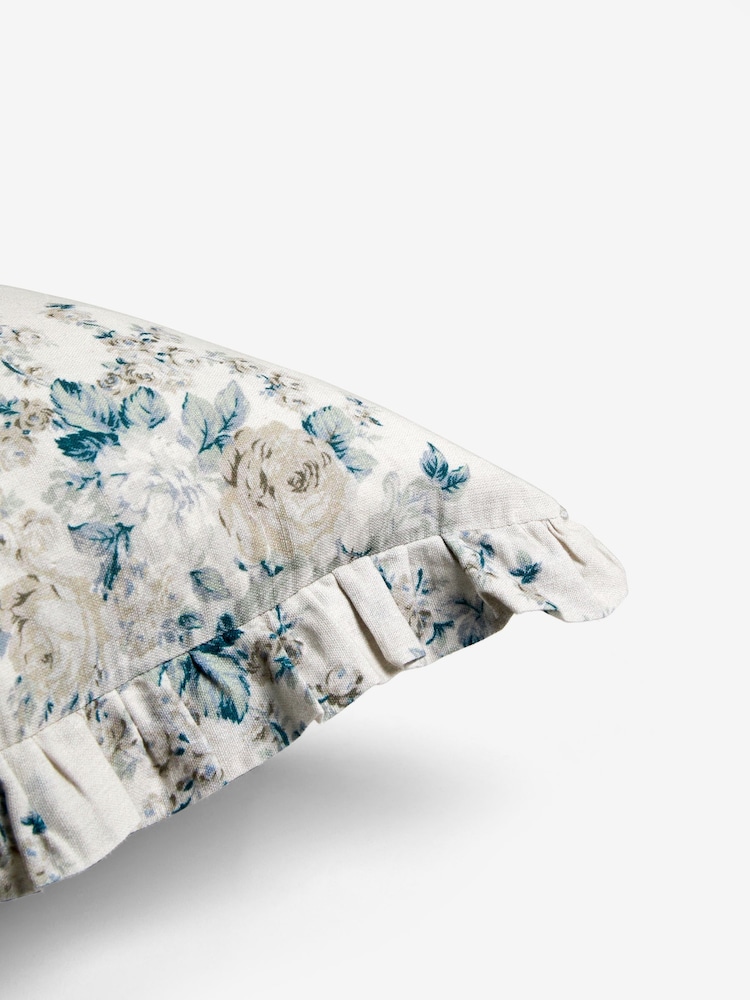 Shabby Chic by Rachel Ashwell® Rose Blossom Teal on Grain Cotton/Linen Mix Ruffle Cushion - Image 2 of 5