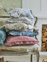 Shabby Chic by Rachel Ashwell® Rose Blossom Teal on Grain Cotton/Linen Mix Ruffle Cushion - Image 3 of 5